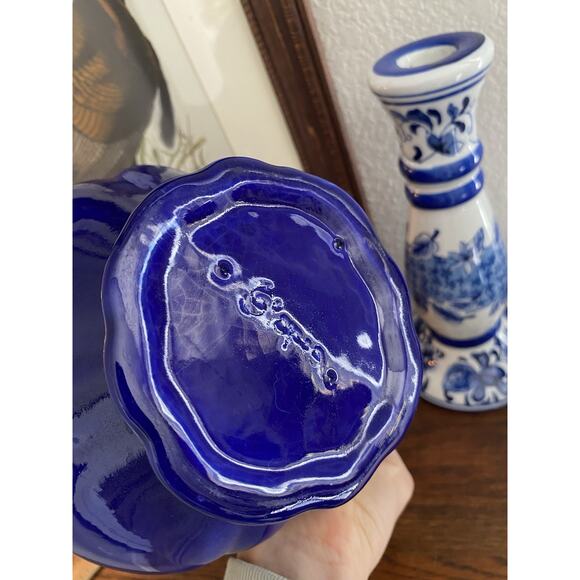 Vintage 1970s Hand Painted Victorian Style Cobalt Blue Ironstone Pitcher - Picture 6 of 6